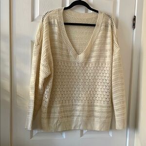 SHEIN curve 3X open weave acrylic v neck sweater for layering